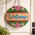Floral Welcome Basswood Door Sign