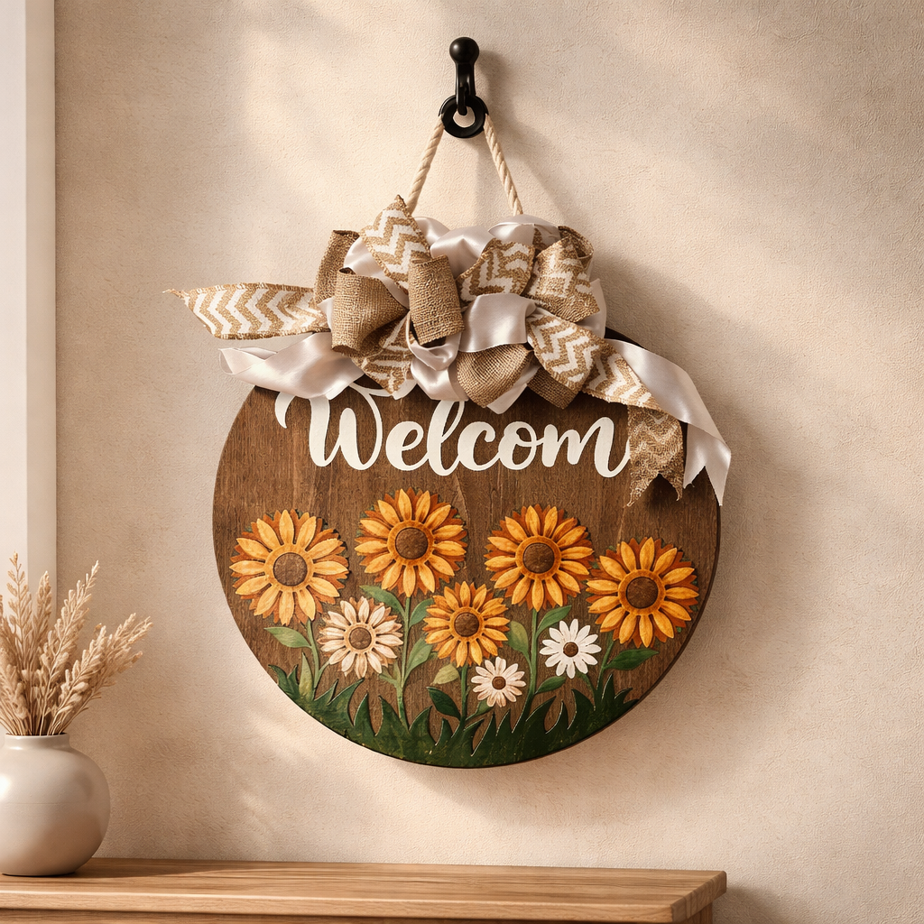 Yellow Daisy Welcome Door Sign