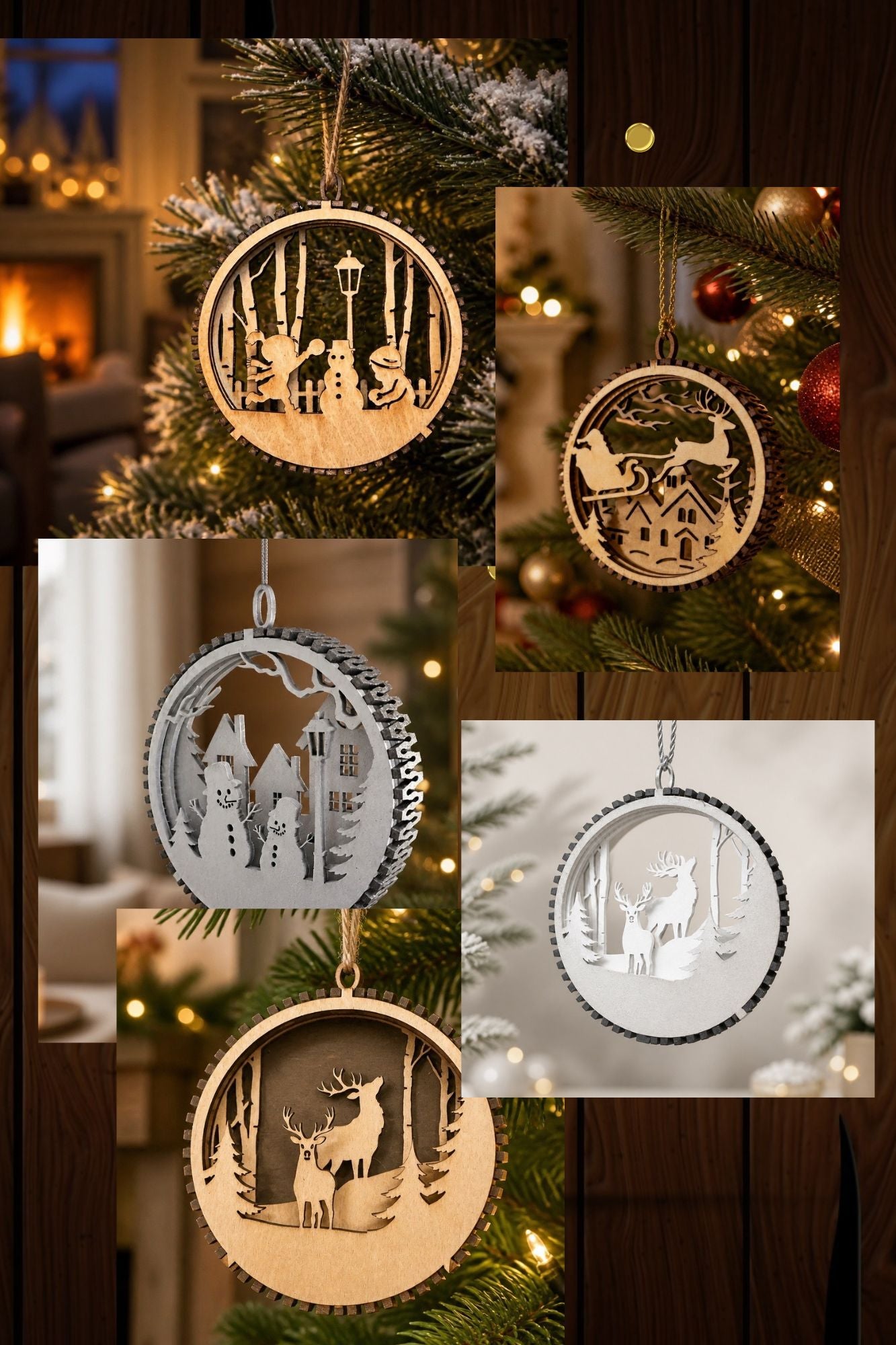 3D Handcrafted Wood Christmas Ornaments