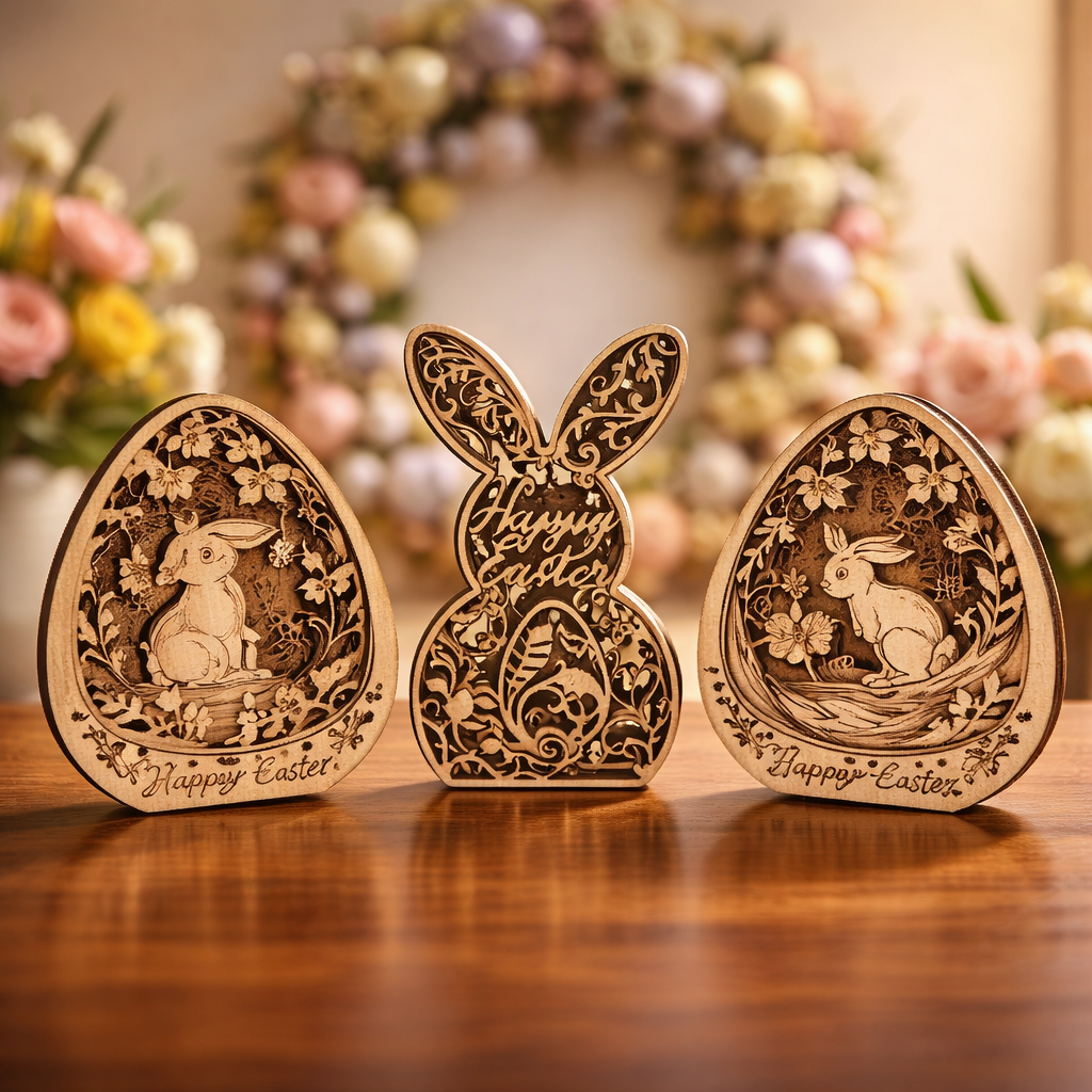 3D Easter Bunny Figure Set