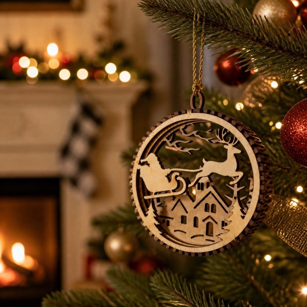 3D Handcrafted Wood Christmas Ornaments