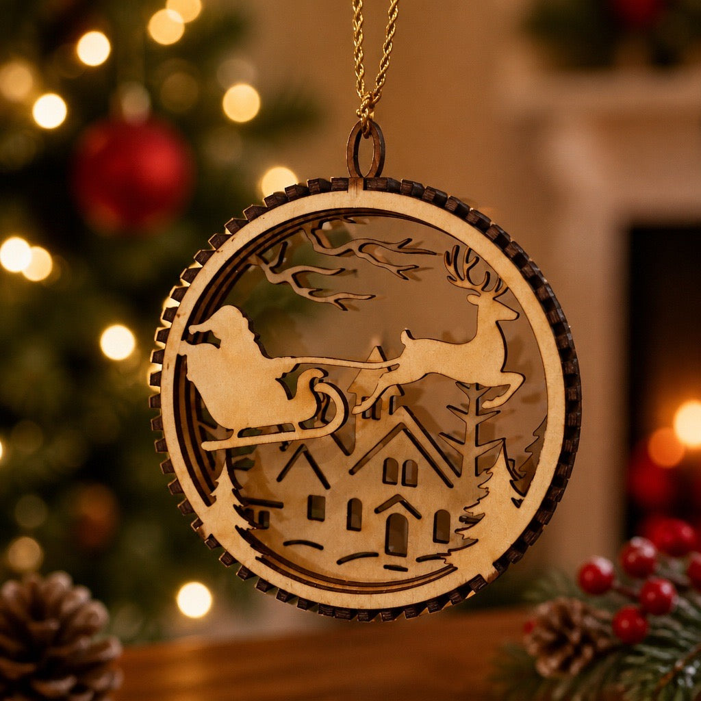 3D Handcrafted Wood Christmas Ornaments
