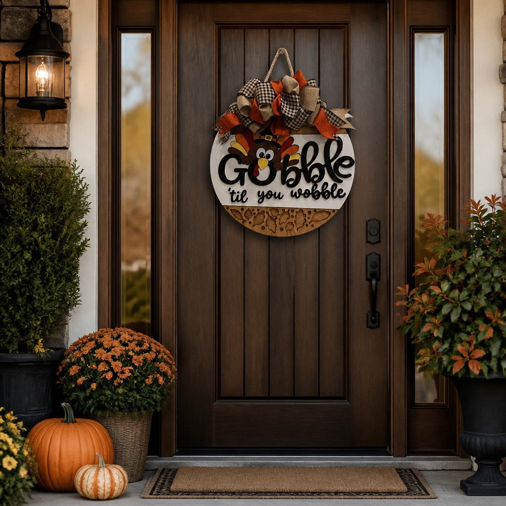 Gobble 'til You Wobble Door Sign