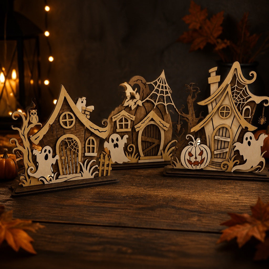 Haunted Houses Village Shelf Plaques