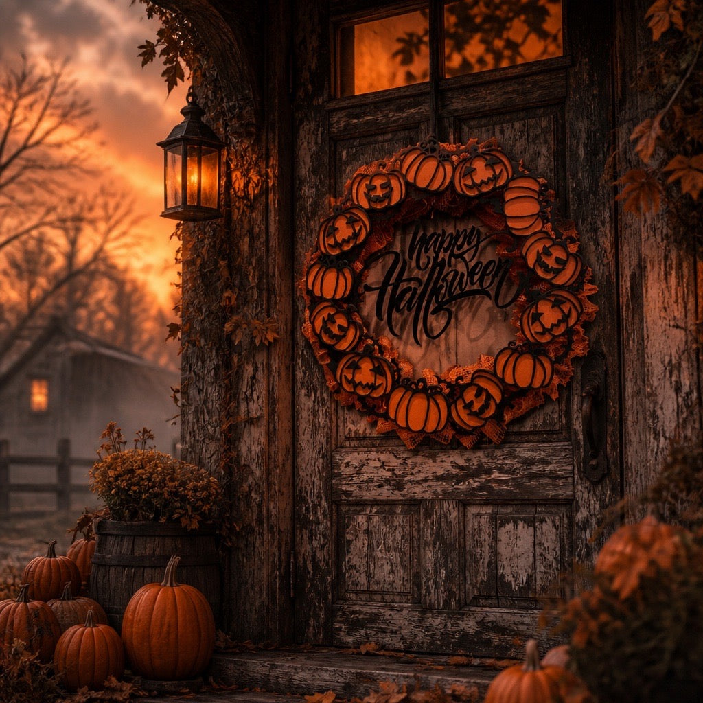 Happy Halloween Pumpkin 'Wreath' Door Sign