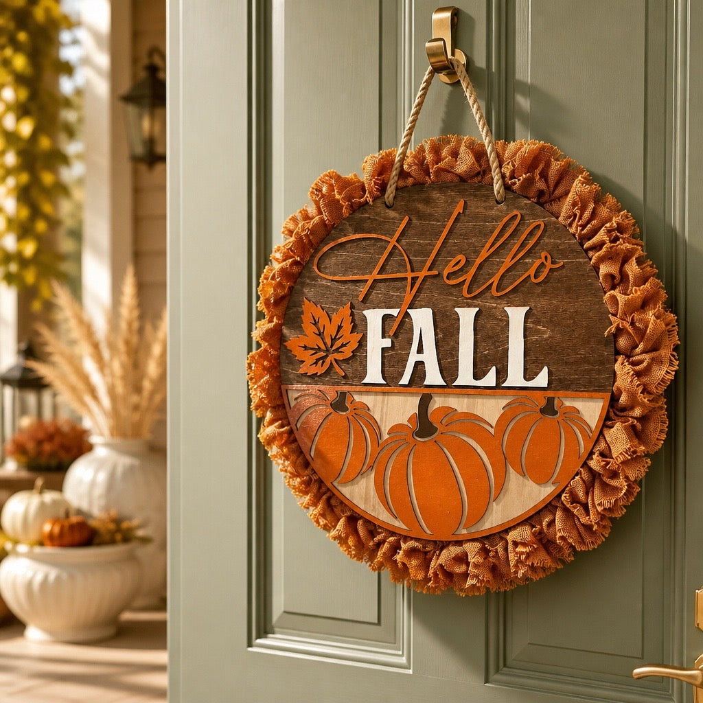 'Hello Fall' Welcome Door Sign