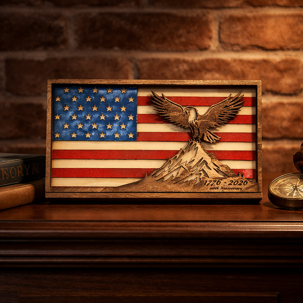 American Flag with Eagle Plaque