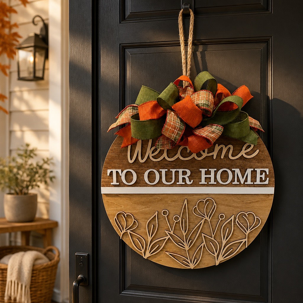 Welcome To Our Home Natural Wood Door Sign