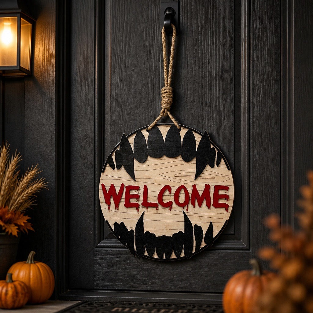 Halloween Vampire Teeth Door Sign