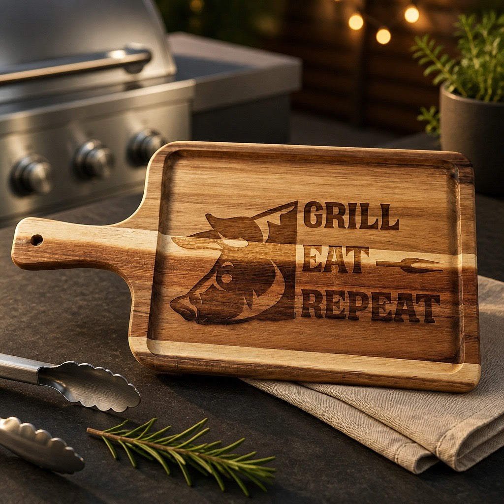 'Grill Eat Repeat' Charcuterie Board