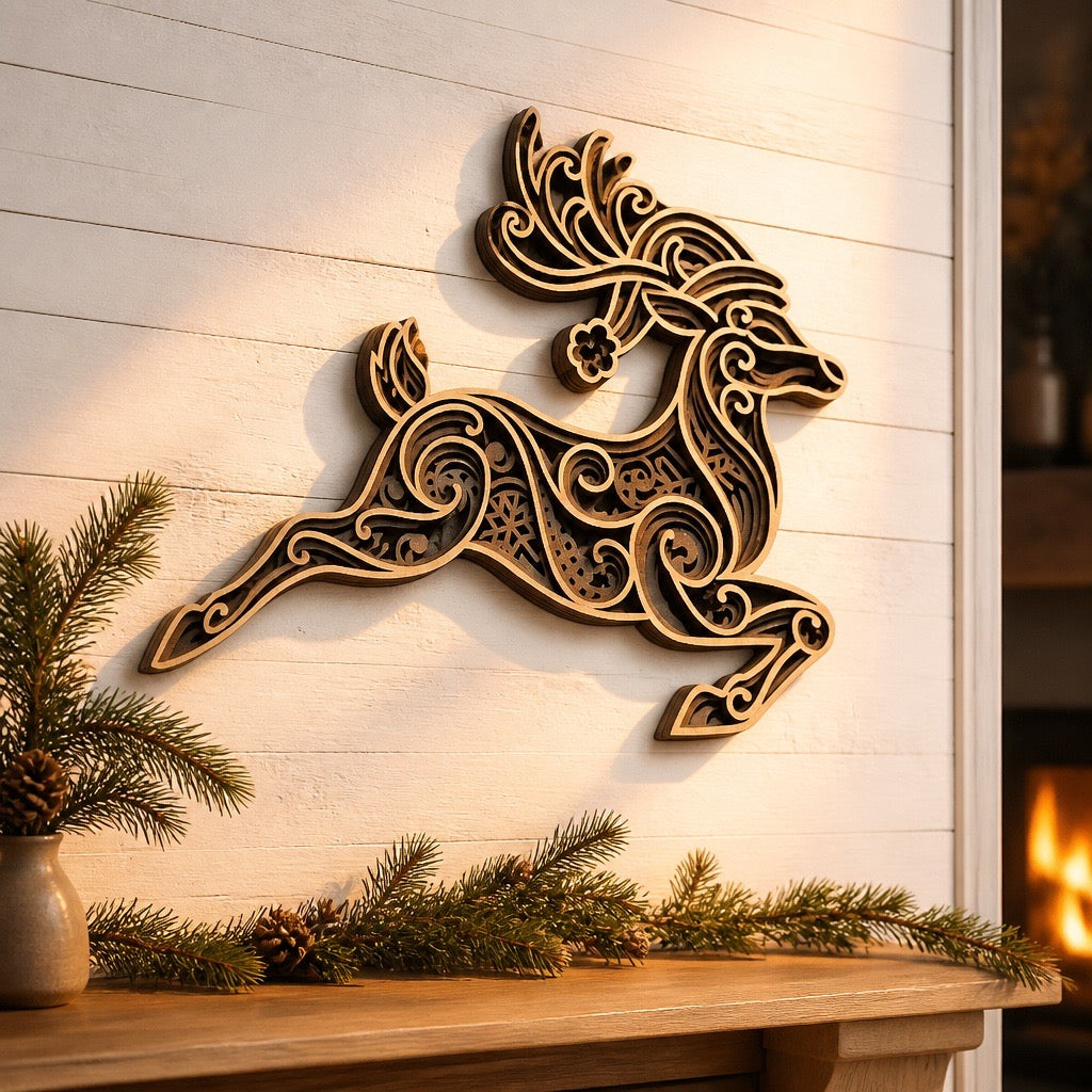 Large Layered Reindeer Wall Plaque