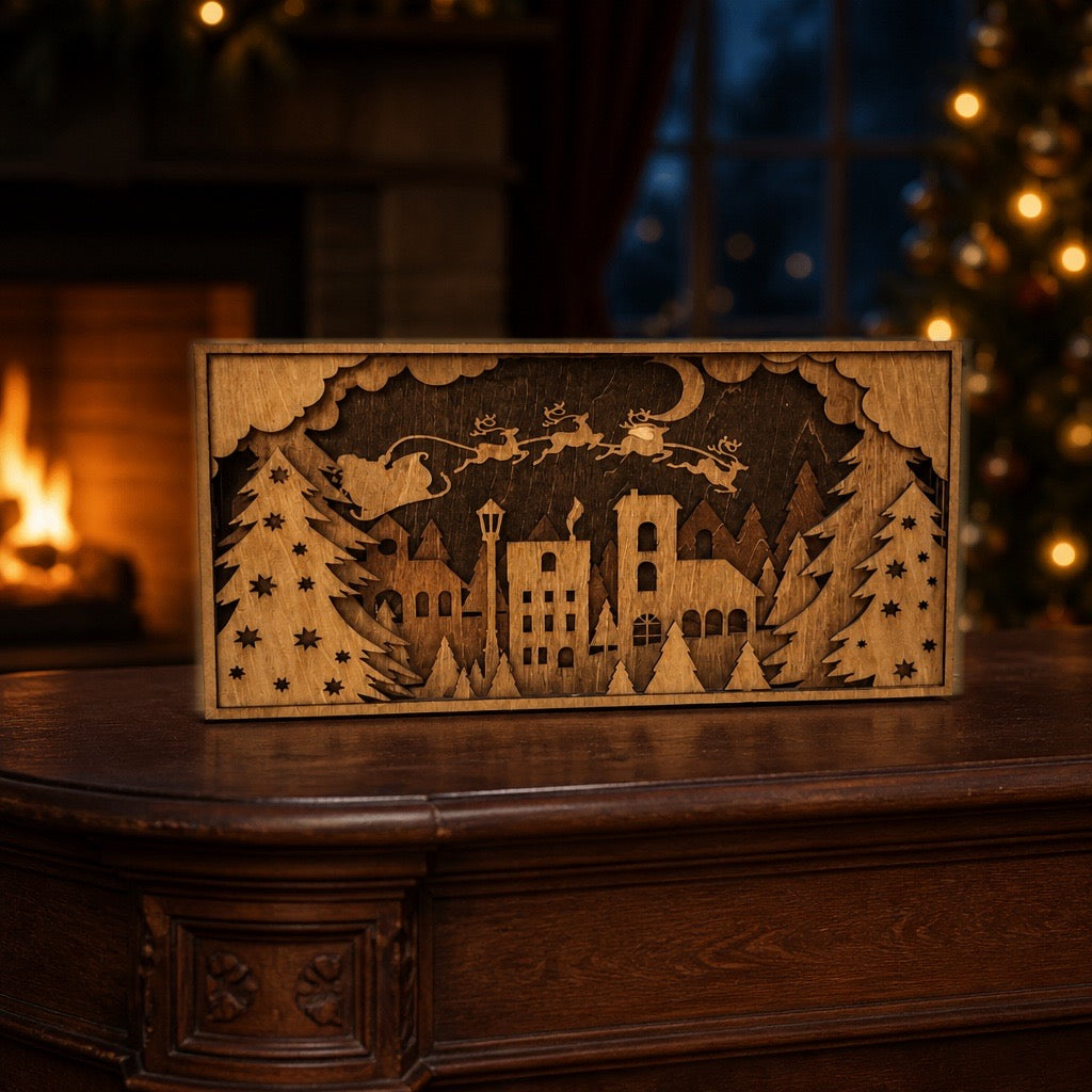 Santa's Night Ride 3D Shadow Box