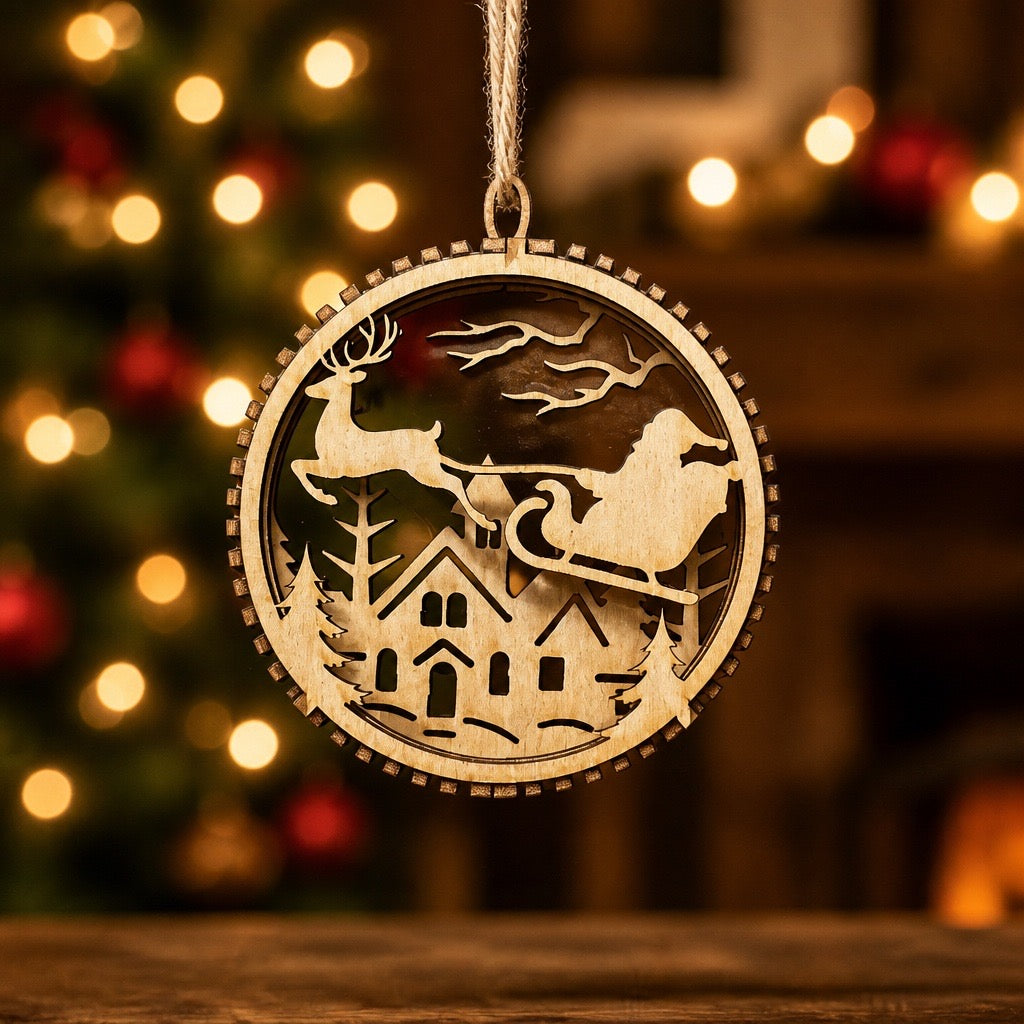 3D Handcrafted Wood Christmas Ornaments