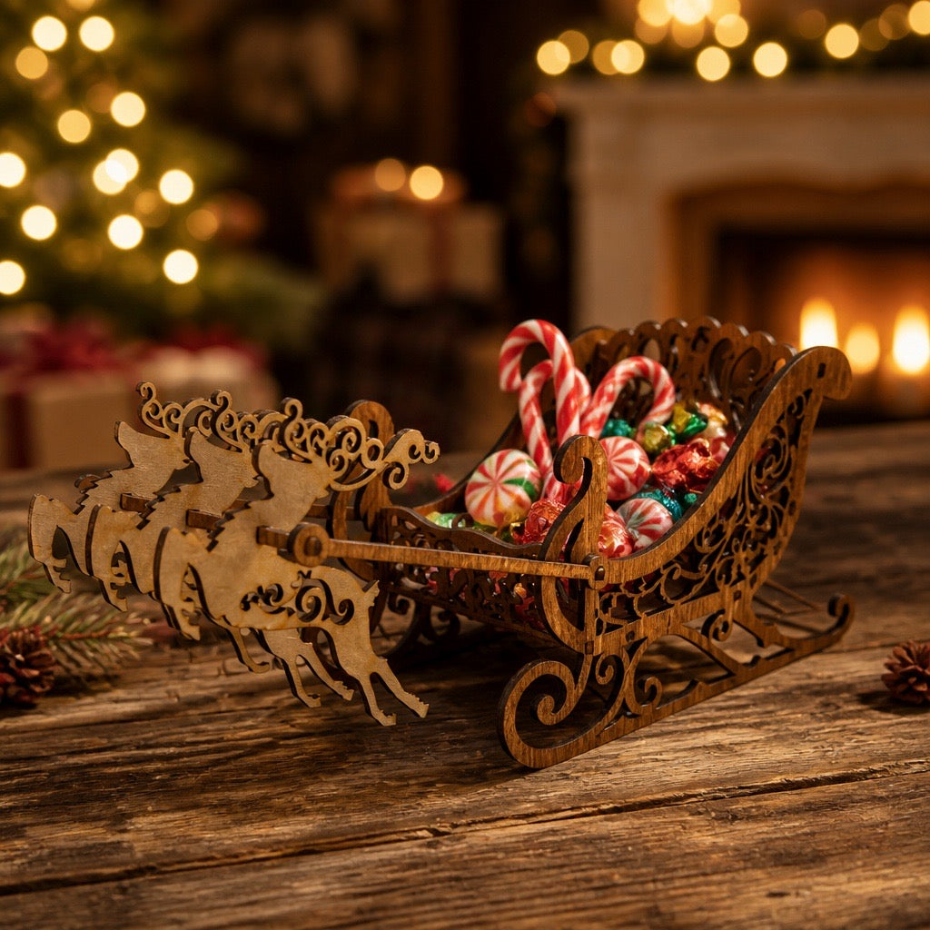 Reindeer Drawn Candy Dish Sleigh