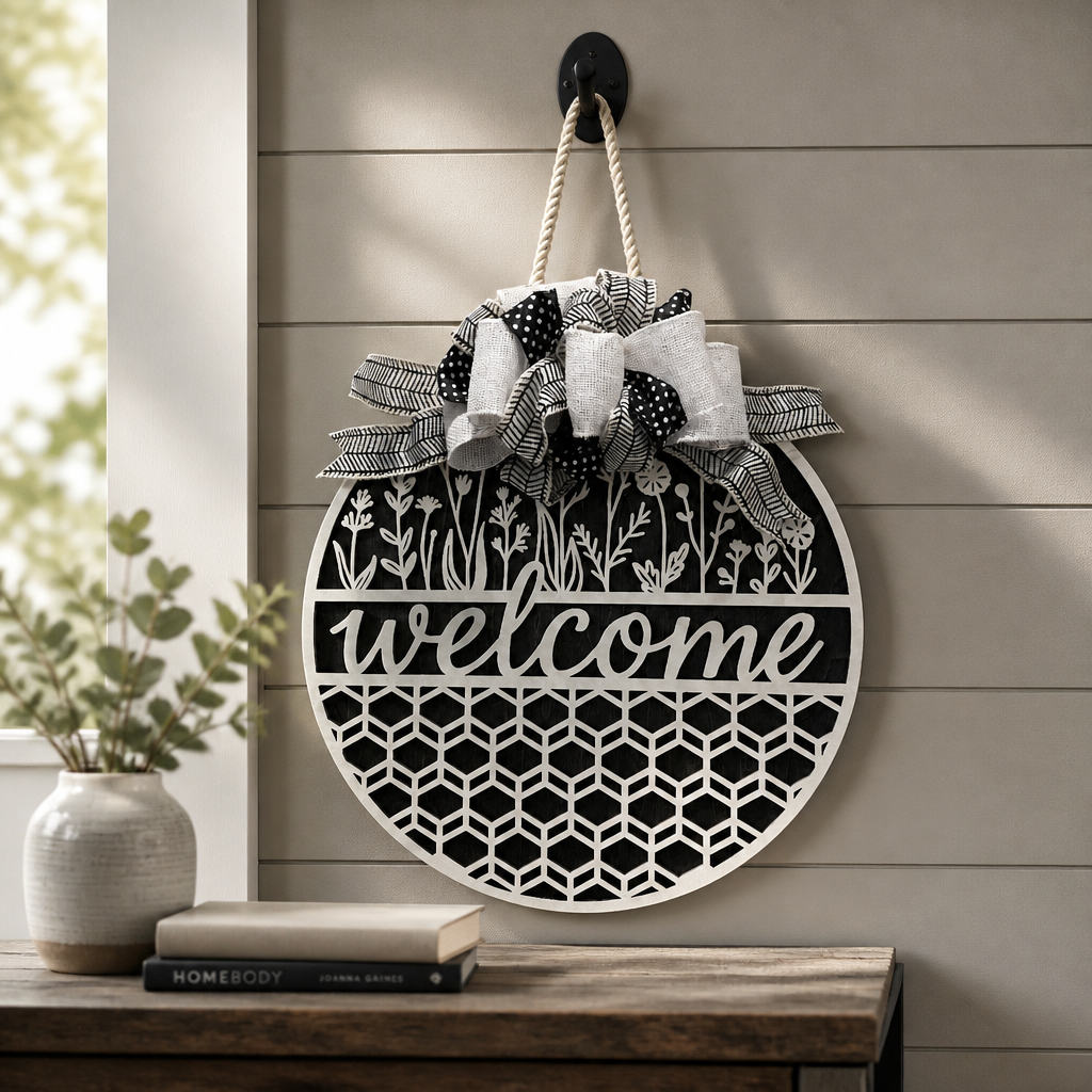 Contemporary Black and White Welcome Sign