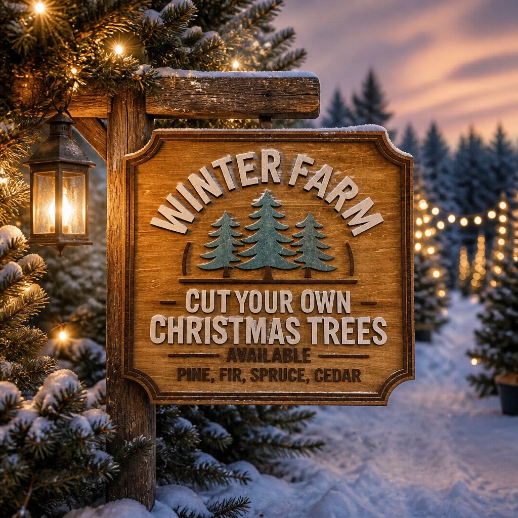 Winter Farm Christmas Trees Wall Plaque