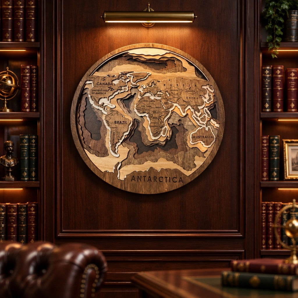 The Earth in Relief: Premium 3D Multi-Layered World Map Wall Plaque