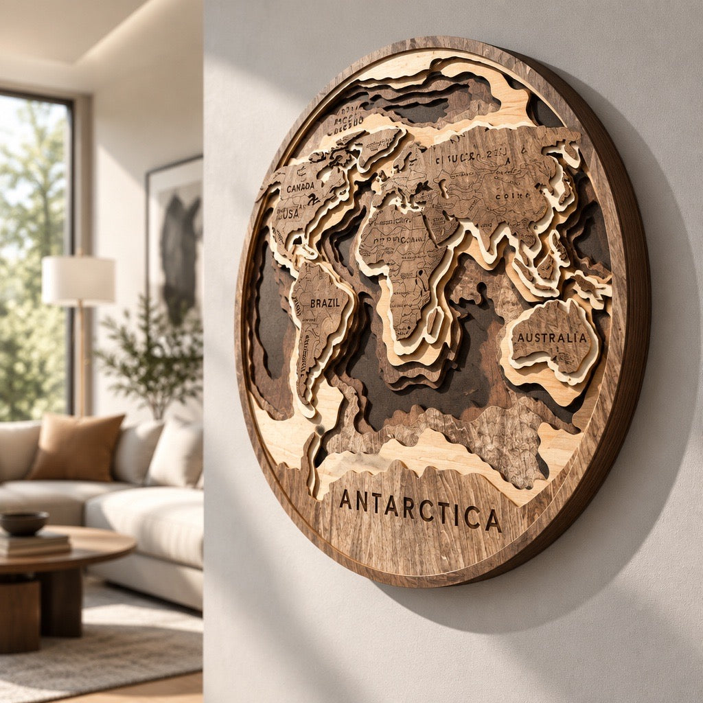 The Earth in Relief: Premium 3D Multi-Layered World Map Wall Plaque