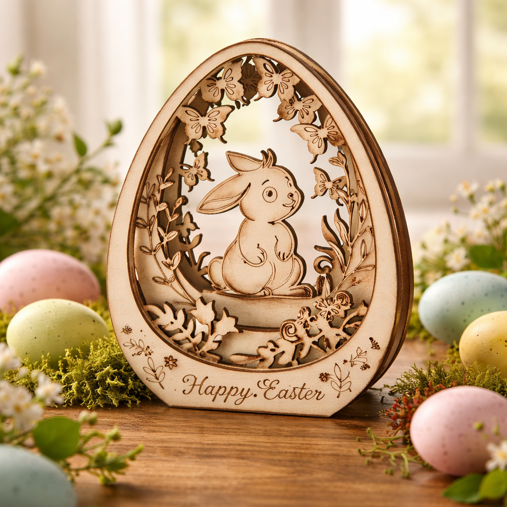 3D Bunny in the Garden Egg Figure