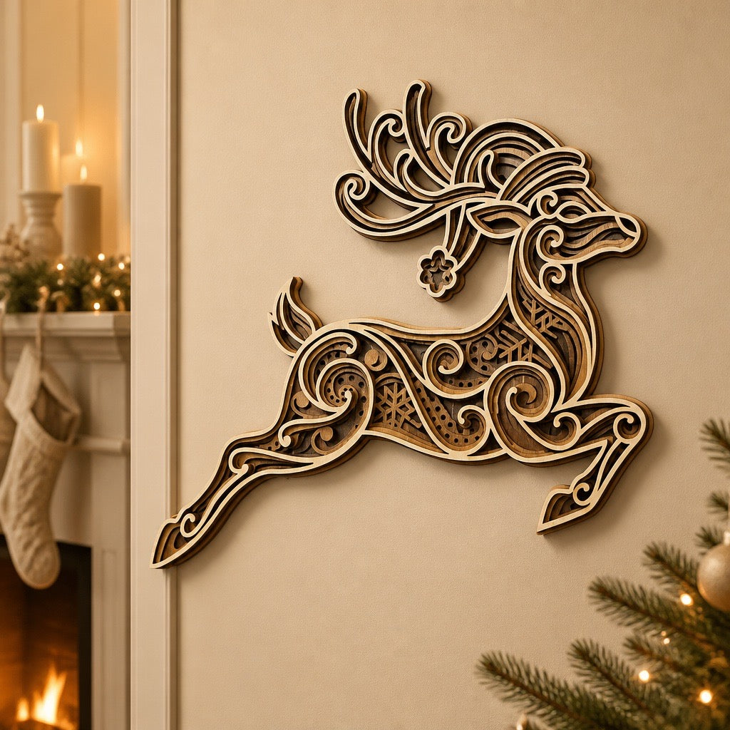 Large Layered Reindeer Wall Plaque